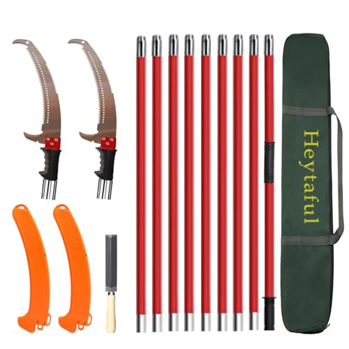 Manual Pole Saw 30 FT Extendable Tree Pruner High Branches Trimming for Pruning Palms and Shrubs with Long Handle (Red) - color: Red