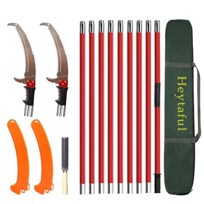 Manual Pole Saw 30 FT Extendable Tree Pruner High Branches Trimming for Pruning Palms and Shrubs with Long Handle (Red) - color: Red