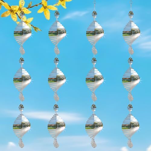 Reflective Wind Spinners for Outdoors, 12 PCS High Reflective Bird Scare Devices Outdoor Decor, 3D Bird Reflectors for Garden, Porch, and Window Decoration