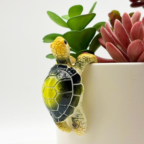 Cute Climbing Green Sea Turtle Flower Pot Hugger Figurines, Small Resin Hanging Tortoise Statue Planter Pot Decoration for Home Garden Fence Balcony Patio Lawn Yard Ornaments - color: Green Sea Turtle