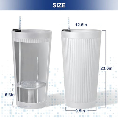 FENCY Self Watering Tall Planters Set of 2, White Round - color: White-round Ribbed