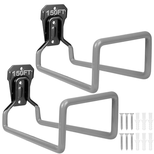 PeoMev 2PCS Water Hose Holder Wall Mount Metal Hose Hanger Garden Hose Rack - color: 2pc Gray