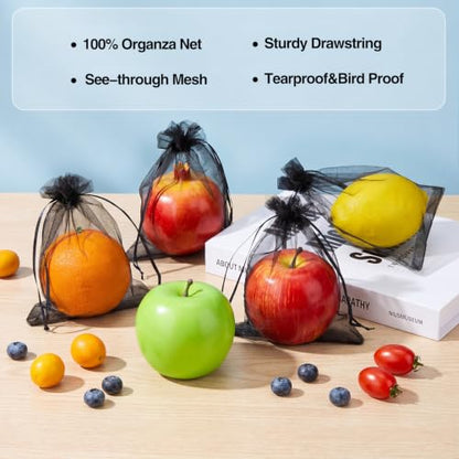 Sabary 100 Pcs Fruit Netting Bags Black, 5x7 Inch Mesh for Garden - color: Black