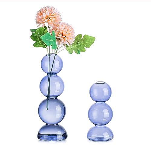 Glasseam Bubble Glass Vase Set of 2, Light Blue, Aesthetic Decorative Vases for Home Decor, Centerpieces, Round Bud Vases for Dining Table Decorations - color: Light Blue, size: Set of 2 Vases (3 Balls & 4 Balls)