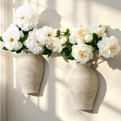 Vanselia 2 Pack Ceramic Wall Vase Home Decor Hanging Planter (11.8" Retro) - color: 2 Pack Retro-11.8"