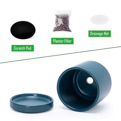D'vine Dev 4-Pack Ceramic Pots with Saucers, Teal, 3.5 in, 94-X-A-9 - color: Teal, size: 3.5 Inch