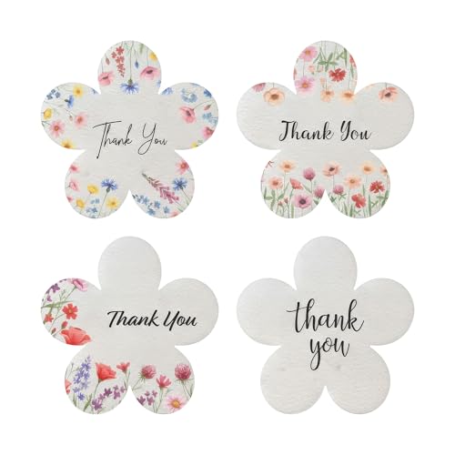 24 Plantable Flower Thank You Tags, 4 Floral Designs - style: 24 Flower Tags