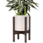 D'vine Dev Ceramic Pot with Walnut Wood Stand, Oatmeal, 8 in, 55-B-Y-8 - color: Oatmeal Pot + Walnut Color Stand, size: 8 Inch