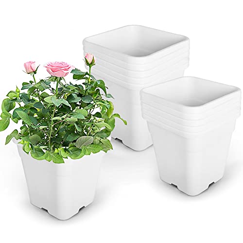 HOSTIC 1 Gallon Square Nursery Pots Flexible Plastic Pots for Plants Gallon Pot with Drainage Holes 10 Pcs - color: White, size: 1 Gallon-10Pcs