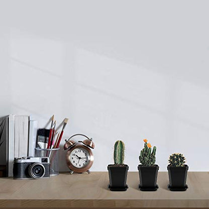 30Pcs 3" Nursery Pot with 30 Saucers Black, Square Plastic Plants Pots - color: Black