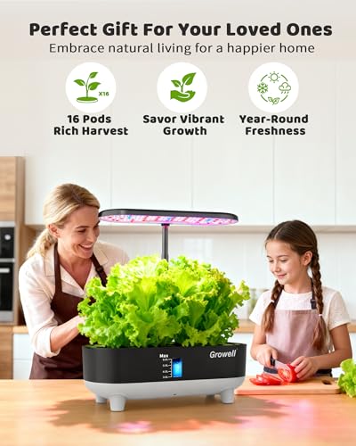 Growell 16 Pods Hydroponics Growing System Kit with 3 Light Modes & 2 Timer - color: Black