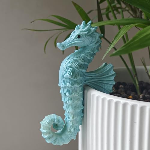 Cute Climbing Animal Flower Pot Huggers, Animal Figurines Plant Decorations for Pots, Resin Flower Pot Decorations, Fairy Garden Accessories, Fish Tank Planter Edge Craft Decor (Seahorse) - color: Seahorse