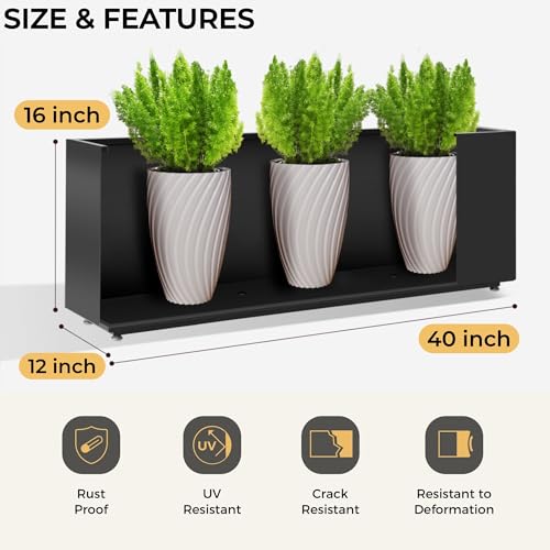 40Wx12Dx16H Black Metal Planter Box, Easy Assembly Raised Garden Bed - color: Black, size: 16Hx40Wx12D
