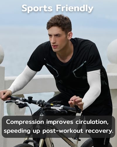 KMMIN Arm Sleeves UV Protection for Driving Cycling Golf Basketball - color: White+white