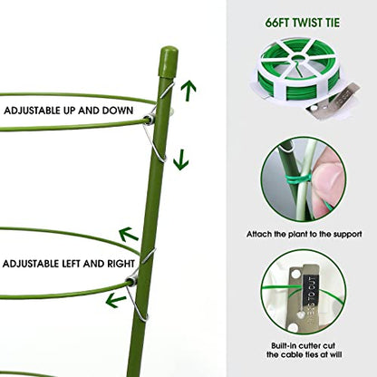 TOCCYARD 4 Pack Plant Support Tomato Cages for Garden, 18 Inches Small Tomato Cages and Supports with Adjustable Rings for Garden Pots, Plant Stakes Tomato Trellis Rings for Climbing Plants - style: 4 Pack 18"