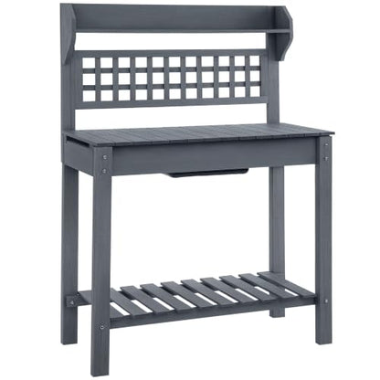 Outsunny Outdoor Potting Bench Table with Sliding Tabletop, Gray