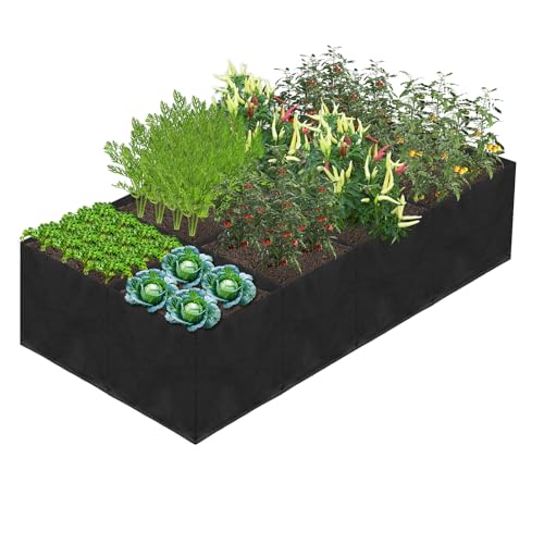 128 Gallon Fabric Raised Garden Bed, 6x3x1ft Large Garden Grow Bag Outdoor 8 Grids Planter Box Felt Planting Container for Growing Tomatoes Potatoes Plants Flowers, Black - size: Large
