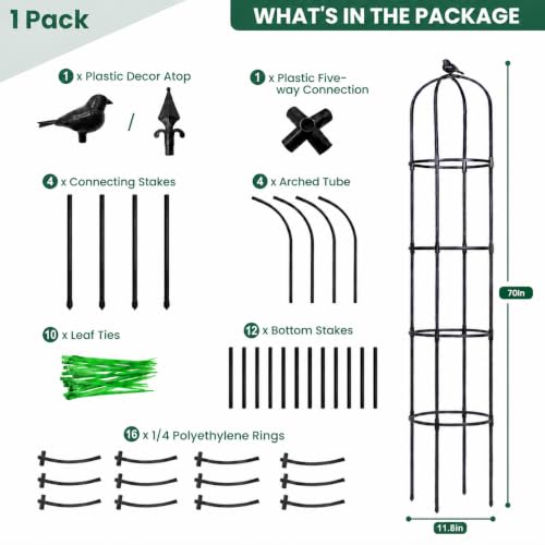 OTOSUNNY Garden Obelisk Trellis for Climbing Plants Outdoor, 6.3 ft Tall Trellis for Roses Clematis Jasmine Ivy Flower Light Climbing Vines Potted Plant Support, Patio, Yard, Black, 2PCS - size: 1 pack 75.6 in