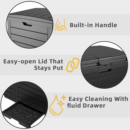 EFU 45 Gallon Outdoor Trash Can with Lid &Drip Tray, Waterproof Garbage Can - color: Deep Black, size: 45 Gallon