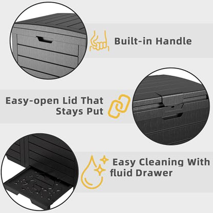 EFU 45 Gallon Outdoor Trash Can with Lid &Drip Tray, Waterproof Garbage Can - color: Deep Black, size: 45 Gallon