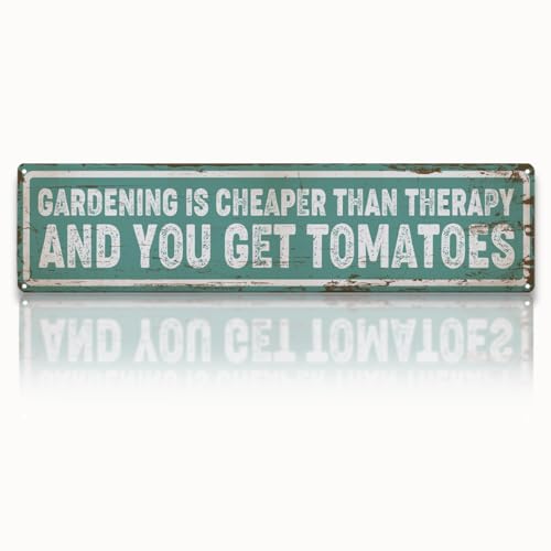 Garden Metal Tin Sign, Funny Garden Decor, Vintage Farmhouse Wall Art, Gardening Is Cheaper Than Therapy Sign, for Yard Fence Door Porch, Indoor Outdoor Gardens Decoration, 15.7 x 3.9 Inches - color: Garden 05