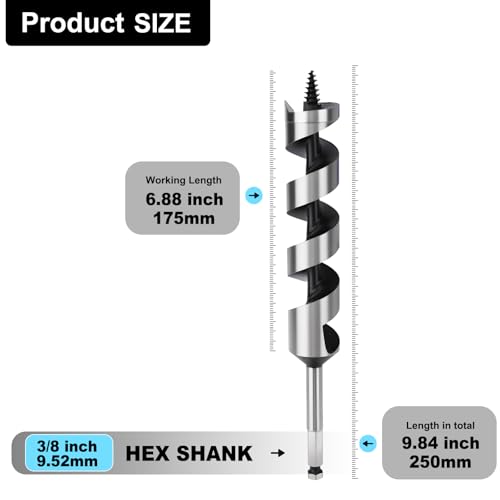1-1/4" X 9.84" Auger Bit for Wood, 32x250mm Hex Long Auger Drill - size: 1-1/4" (32mm)diameter, style: 9.84 inch / 250mm Length