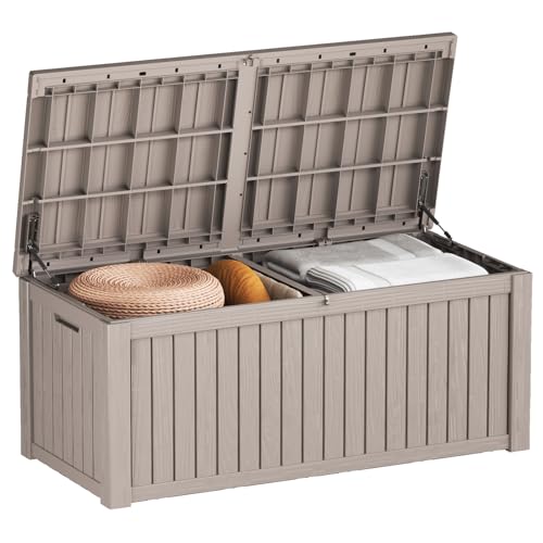180 Gallon Outdoor Storage Box Patio Deck Box Waterproof, Resin Lockable Outside Large Storage Bin for Pool Cushion Furniture, Garden Tools UV-Resistant, Grey - color: Grey, size: 180 Gallon