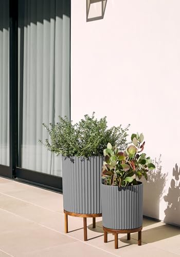 Veradek Demi Series Raised Duo Planters - Set of 2 Planters with Stands - color: Gray/Brown, size: Bundle