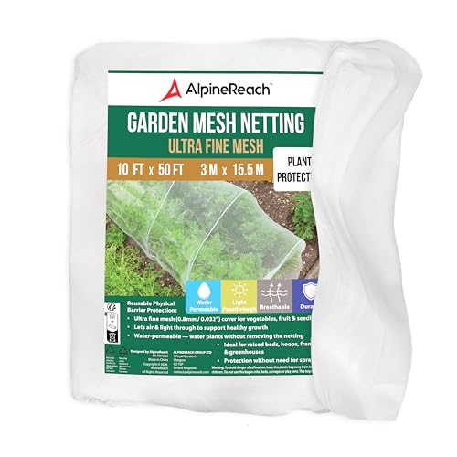 AlpineReach Garden Netting Ultra Fine Mesh 10 x 50 ft - Durable Protection Barrier Net Cover for Vegetable Plants Fruits Flowers Crops Greenhouse Row Cover Raised Bed - size: 10ft x 50ft