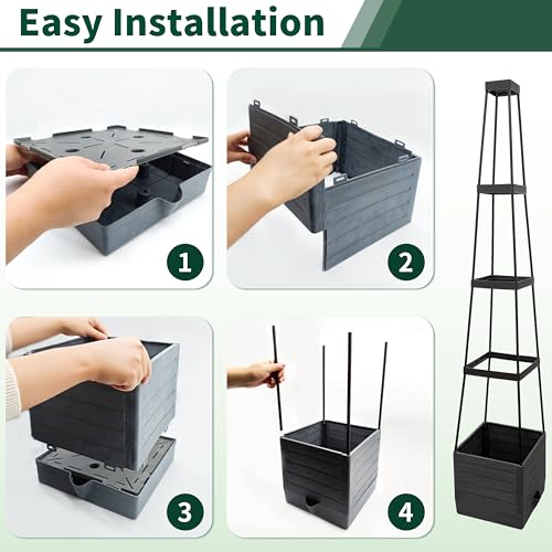 Tomato Planter with Trellis, 57 Inch Self-Watering Planter Box 2-Pack, Grey Planter with Metal Support for Outdoor Indoor Climbing Plants - size: Trapezoid