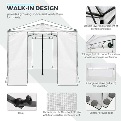 EAGLE PEAK 12x8 Easy Setup Pop Up Greenhouse, Support Pole, Clear/White - color: Clear/White, size: 12x8