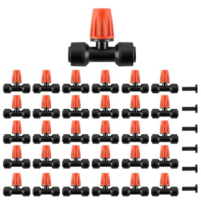 Kalolary 30Pcs Push-to-Fit Drip Irrigation Spray Emitters for 1/4" Tubing - size: 1/4” Push-to-Connect Tee- Misting- 30P Orange