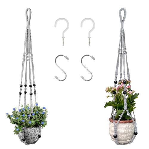 RIFNY Macrame Plant Hanger Indoor, Hanging Plant Holder, Grey, 2 PCS - color: Gray, size: 35 Inch 2pcs