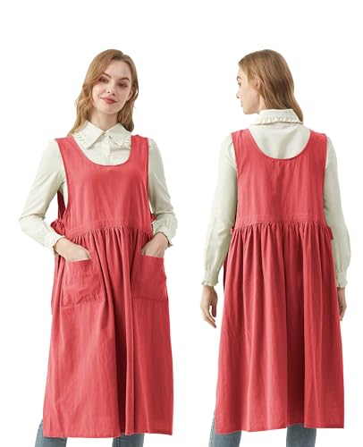 Nanxson Cotton Apron Women Split Plus Size Bib with Pockets - color: Red