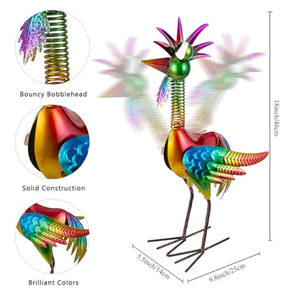Metal Wacky Rooster Garden Statue for, Patio, Backyard, Lawn - color: Multicolor
