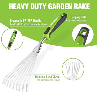 WORKPRO 16" Hand Rake, Garden Rake with Soft Handle