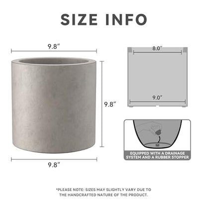 Kante Small Round Cylinder Weathered Concrete Planter 9.8" Tall, Outdoor - color: Weathered Concrete, size: 9.8" Dia