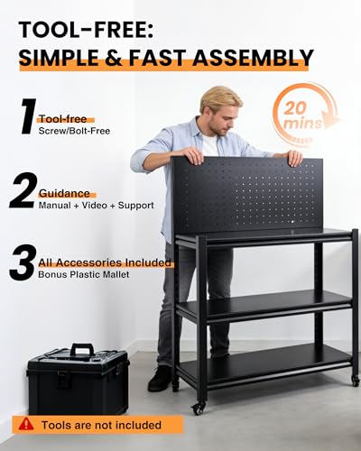 Pterying 52" Mobile Garage Work Bench Table, Lockable Wheels, Pegboard
