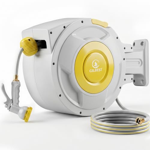1/2" x 130 ft Retractable Garden Hose Reel, Heavy Duty Water Hose Reel - color: Yellow, size: 1/2 in 130FT+6.5FT