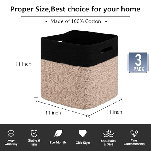 OIAHOMY Storage Cubes 11 Inch Storage Bin 3-Pack Square Basket Black&Brown - color: Black & Brown