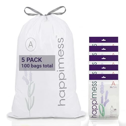 happimess 20-Count Lavender 8 Gal Drawstring Trash Bags, White, Pack of 5 - color: White (Lavender Scented), size: 100 Count (Pack of 1)