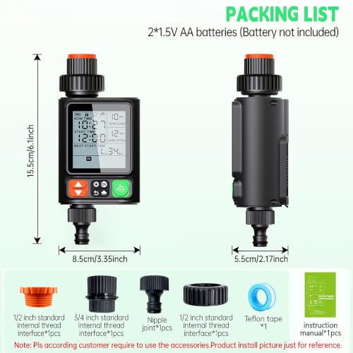 Sprinkler Timer for Garden Hose,10 Independent Watering Programs,Automatic Rain Delay,Outdoor Faucet Water Timer with Manual Mode,3.3" LCD Display,IP54 Waterproof for Lawn Yard Irrigation