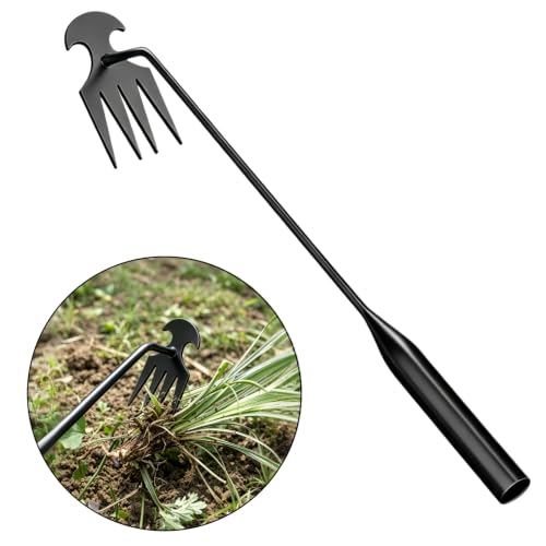 Weed Puller Tool, 4-Claw Manganese Steel Gardening Hand Weeding Tool, Weed Remover for Crabgrass Dandelion, 17-Inch Manual Soil Loosening and Transplanting Claw for Yard Flower Beds & Light Digging