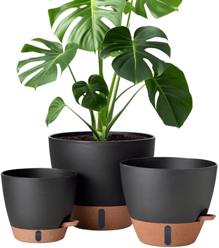 8/10/12 Inch Self Watering Pots for Indoor/Outdoor Plants with Drainage - color: Black, size: 12/10/8 Inch