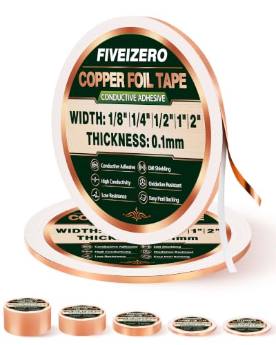 FIVEIZERO Copper Foil Tape 2 Rolls, 1/8 Inch x 33FT - size: 1/8" × 33ft (2 Pack)