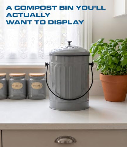 Plexon Countertop Compost Bin Kitchen with Lid, Gray 1.5 Gall - color: Gray