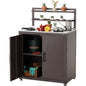 Feasto Outdoor Potting Bench with Storage Cabinet Stainless Steel Tabletop - color: Brown