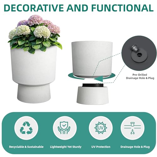 Autodaya 16.75" Urn-Style Planters Set of 2, White Terrazzo Pedestal - color: 16.8"h-white Terrazzo