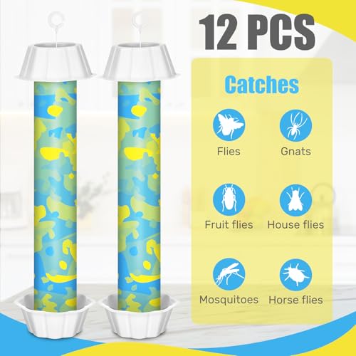Qualirey 12 Pcs Sticky Fly Trap Fly Stick with Hook, Blue Camouflage - style: Blue Camouflage