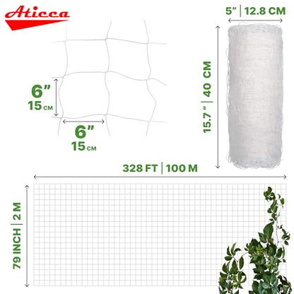 ATICCA 79 in x 328 FT Heavy Duty Plastic Trellis Netting 6-Inch Mesh, White - size: 79''x328ft Plastic Trellis Netting